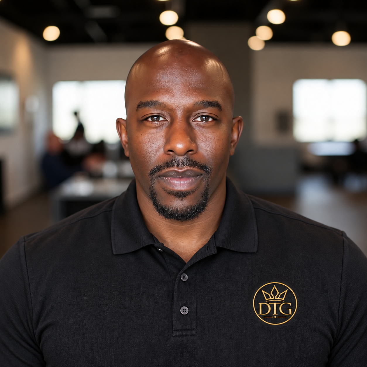 Kwesi Dukes wearing a black DTG polo